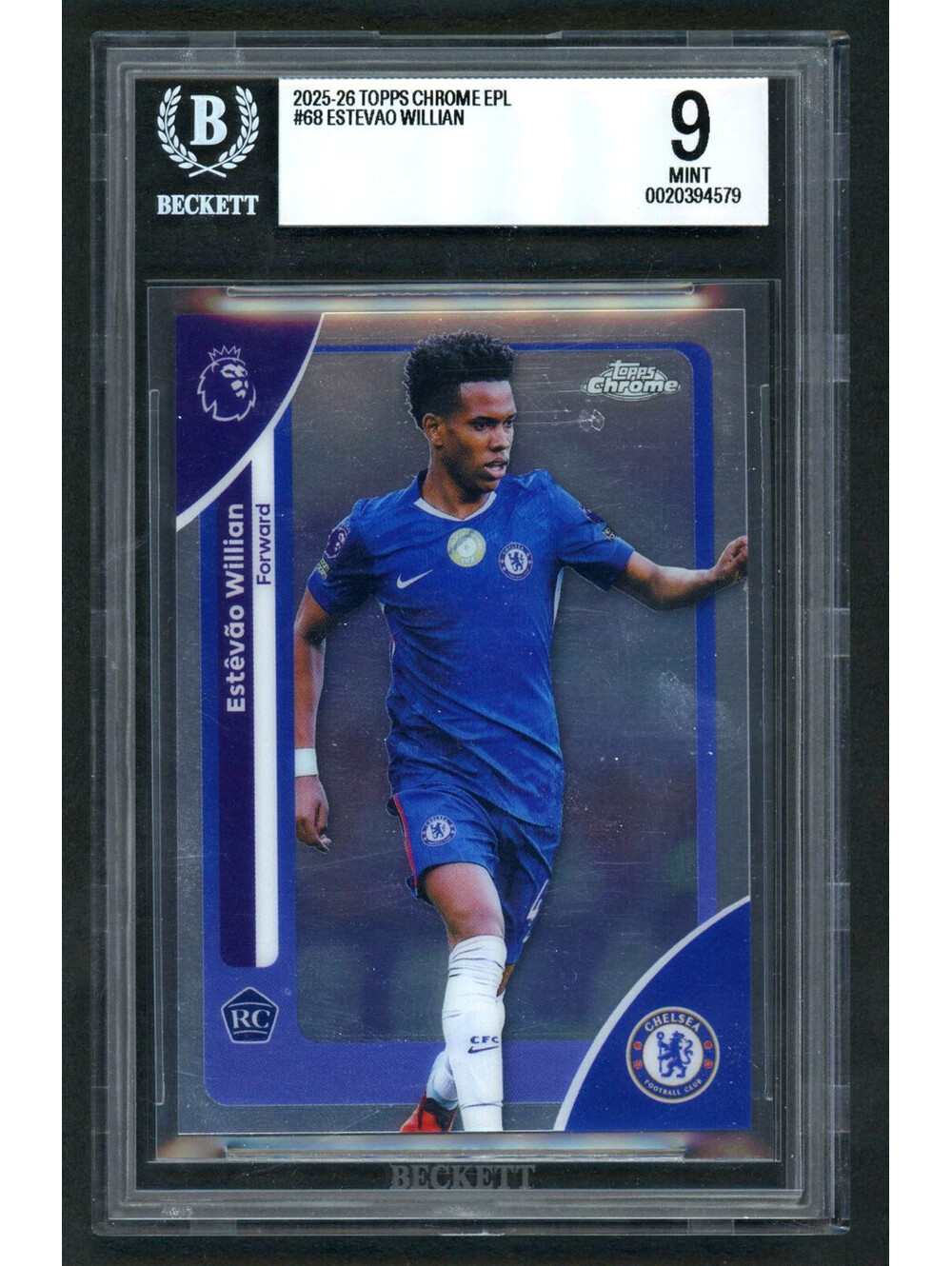 2025-26 Topps Chrome EPL Estêvão Willian #68 Chelsea Rookie Card (RC) BGS 9